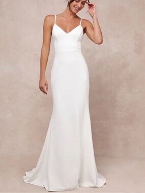 Lulus Ivory Satin Midi Dress Button Back NWT Size Large Bridal / Rehearsal